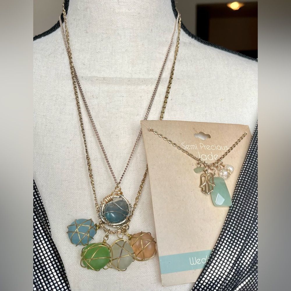 (3) necklaces with pendant/charms gold tone